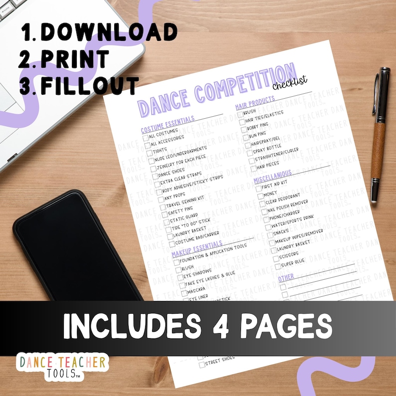 Dance Competition Checklist – Printable Purple Bundle | 4-page PDF for ...