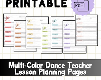 Dance Lesson Plan Template – Printable Teacher Planning Pages Bundle | 7-Color PDF for Class Organization