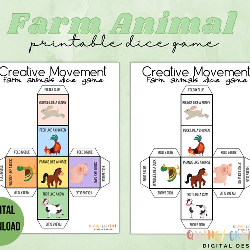 creative movement farm animal dice game etsy canada