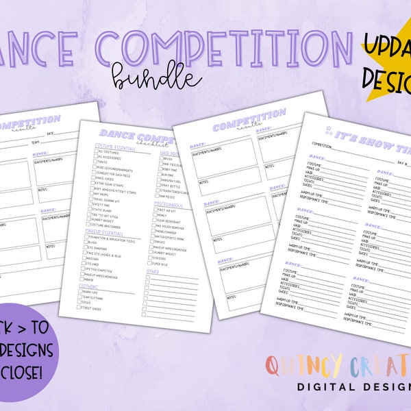 Dance Competition Checklist Bundle Purple/ Dance Performance Checklist/ Dance Team Checklist/ PRINTABLE