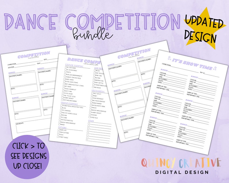 Dance Competition Checklist Bundle Purple/ Dance Performance Checklist ...