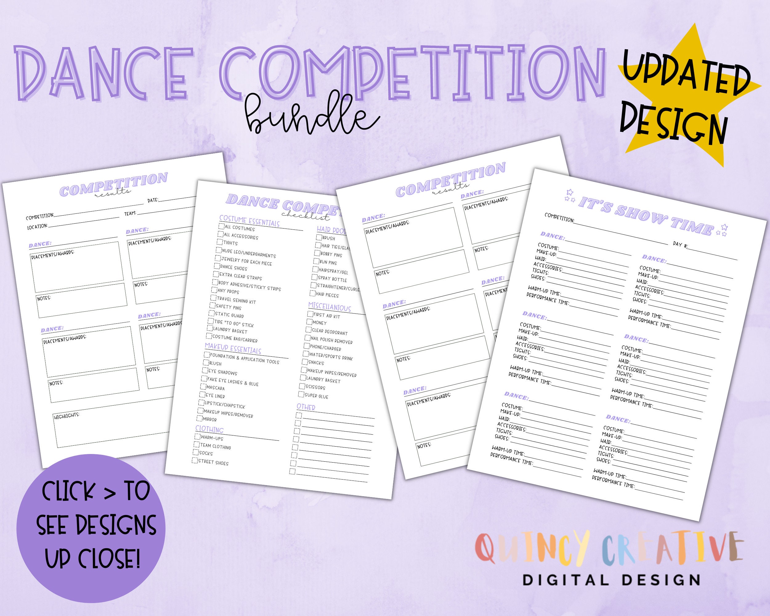 Dance Competition Checklist Bundle Purple/ Dance Performance Checklist ...