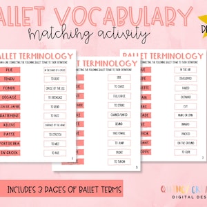 Activité sur les termes de vocabulaire de la danse classique / Feuille de travail sur la danse classique rose à imprimer