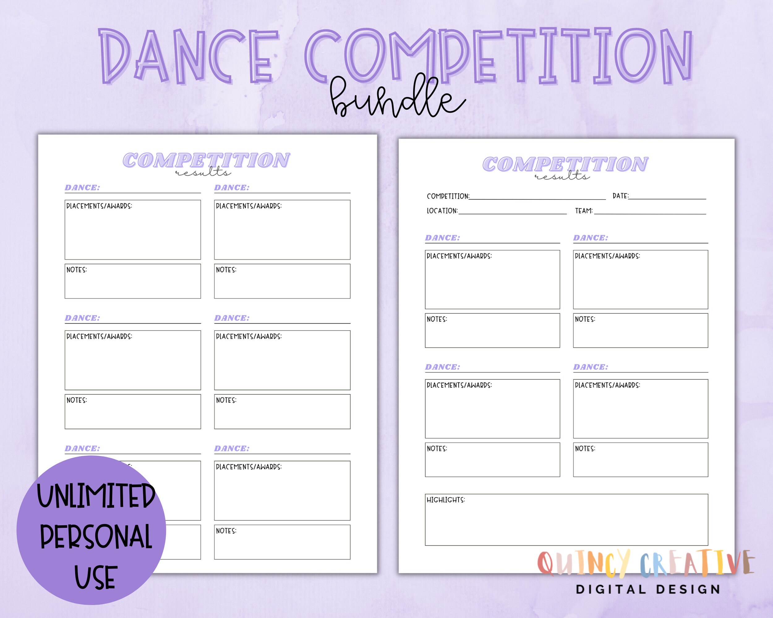 Dance Competition Checklist Bundle Purple/ Dance Performance - Etsy ...