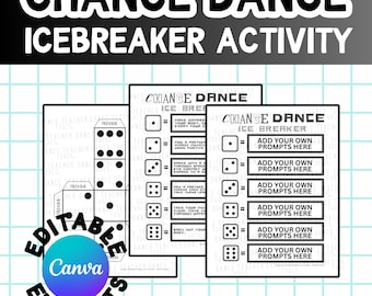Atividade para quebrar o gelo com dança casual – Modelo editável do Canva + Dados e planilha para impressão | Jogo de dança para sala de aula