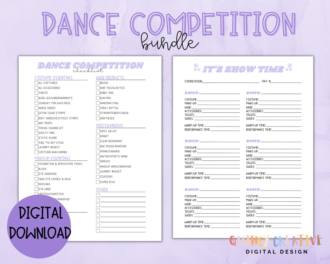 Dance Competition Checklist Bundle Purple/ Dance Performance Checklist ...