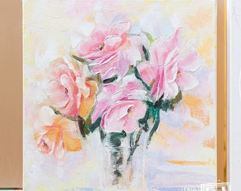 Bouquet of flowers, Interior Oil Painting, Pink flowers, Original Painting on canvas, Original Artwork, Original Gift, Wall Art