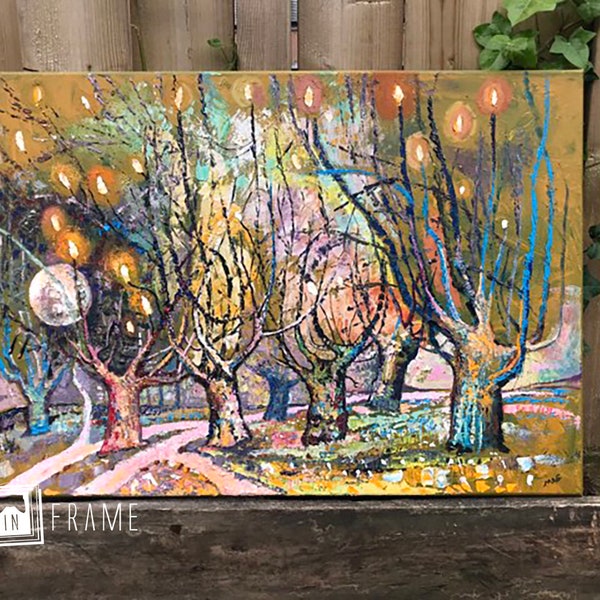 Jardin fantastique, Forêt, Peinture faite main, Peinture à l'huile originale sur toile, Peinture d'intérieur, Oeuvre d'art originale, Cadeau original, Art mural