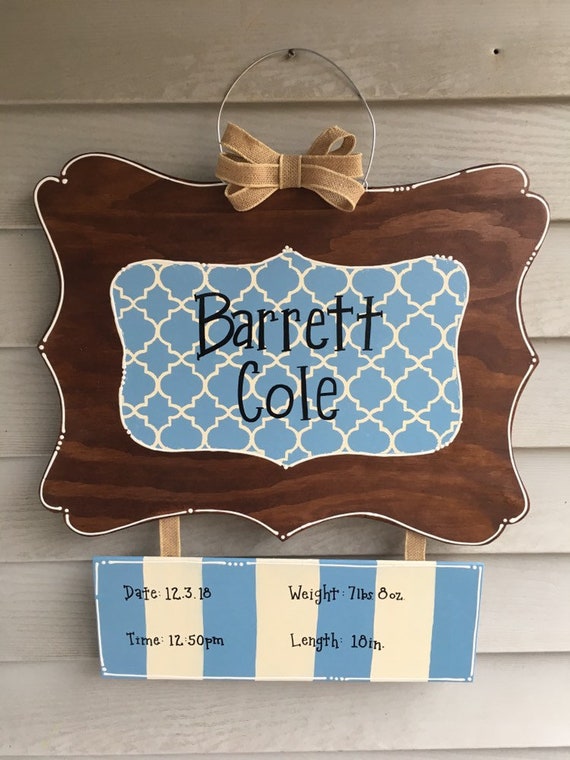 Boy Hospital Door Hanger Blue And Ivory Door Hanger Baby Boy Etsy