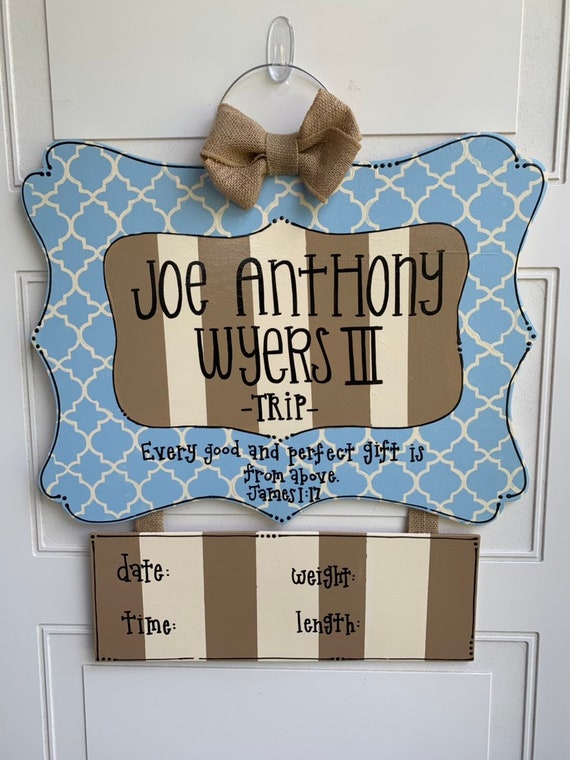 Boy Hospital Door Hanger Blue And Ivory Door Hanger Baby Boy Etsy
