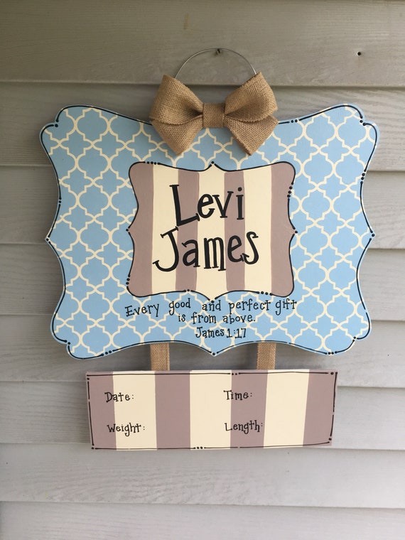 Boy Hospital Door Hanger Blue And Ivory Door Hanger Baby Boy Etsy