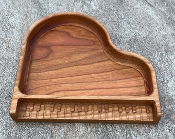 Piano Shaped Wood Catch-All Tray - Handmade Wooden Tray for Keys, Coins, and More | Unique and Charming Home Decor | Food Safe