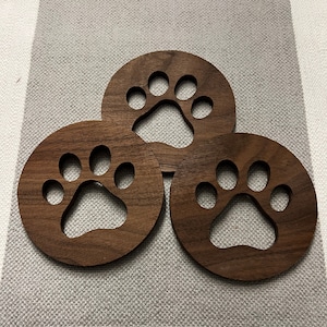 Dog Paw Wooden Coasters | Custom | Carved | Wedding, Anniversary, Birthday Gifts
