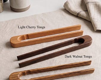 Handcrafted Wood Kitchen Tongs - Solid Walnut and Cherry Tongs for Toasters and Serving - Artisan Woodwork Kitchen Accessories