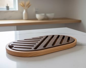Tagliere per affettare il pane in noce con raccogli briciole / Tagliere in legno di ciliegio / Regali per fornai / Vassoio di portata rimovibile con fessure