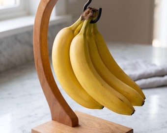 Wooden Banana Holder Stand, Modern Countertop Banana Hanger, Solid Hardwood Fruit Organizer, Kitchen Housewarming Gift