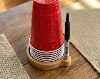 Portabicchieri in legno con fessura per pennarello / Organizzatore per feste con pennarello / Stazione per bevande per barbecue, lauree, matrimoni