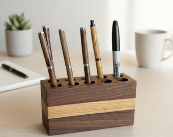 Portapenne in legno fatto a mano - Organizer da scrivania con 10 scomparti - Arredamento di lusso per ufficio - Portapenne per scrivania - Regalo artigianale di falegname