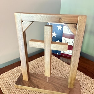 Floating Wooden Cross, Walnut Tensegrity Cross, Suspended Wood Cross Decor, Christian Gifts, Religious Tabletop Art, Handmade Wood Cross