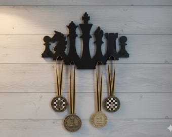 Chess Medal Rack: Handmade Wood Medal Display