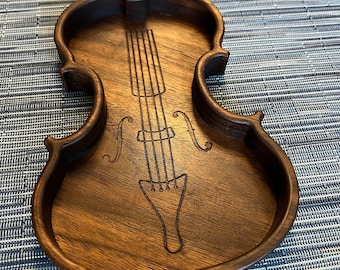 Handmade Violin Wood Tray: Rustic Home Decor, Key Holder, Food Safe