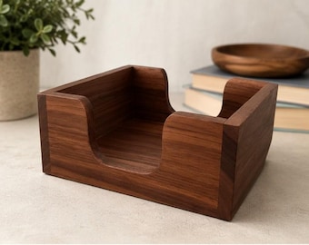 Solid Walnut Wood Napkin Holder, Modern Farmhouse Table Top Decor, 10x10 Square Flat Cocktail and Dinner Napkin Box, Handmade Kitchen Gift