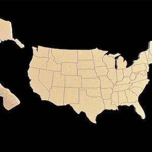 Tableau d'affichage de la carte des États-Unis - Tableau de liège - Décoration murale faite main - Présentoir à épingles - Cadeau parfait pour les voyageurs et les Américains patriotes