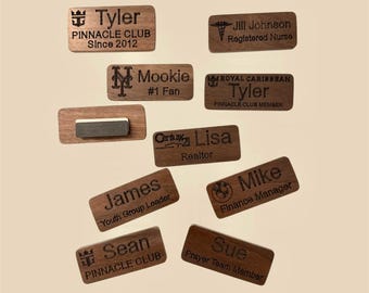 Custom Engraved Wood Name Tag: Magnetic Maple, Walnut, Cherry