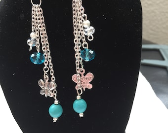 Turquoise ,crystal ,butterfly earrings