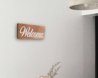 Wooden WELCOME sign, WELCOME wood doorplate, Wooden Check in sign, Entrance room decor, Solid wood check in door plate, Check in door sign