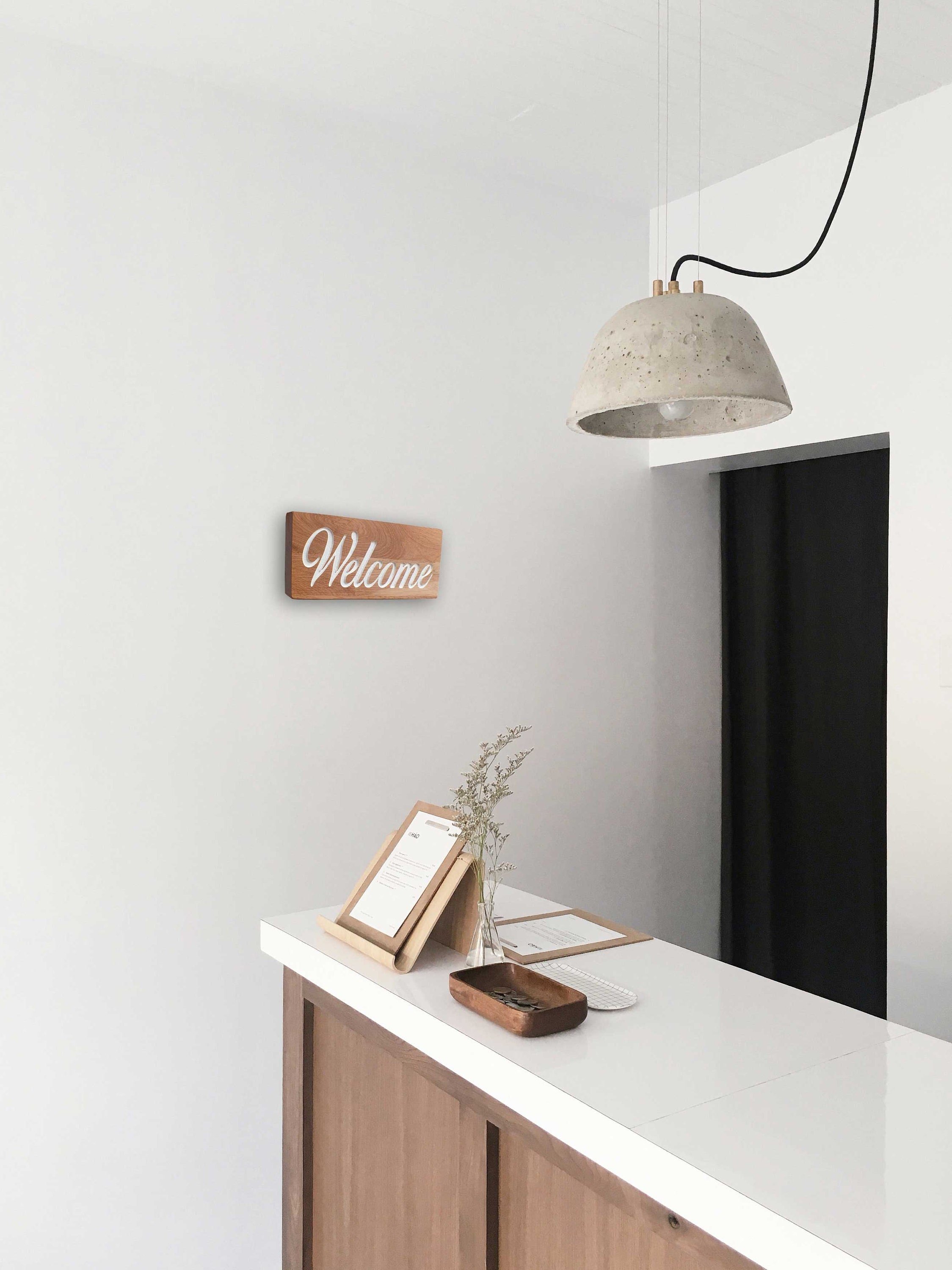 Plaque de Porte Welcome, Panneau en Chêne Massif avec Welcome Gravé, Ecriteau Décoration Murale Entr