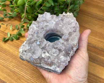 Extra Large Amethyst Geode Tea Light Candle Holder - Succulent Planter - Tea Light Holder, Large Crystal Formation, Weight,  2 lbs 4 ozs.