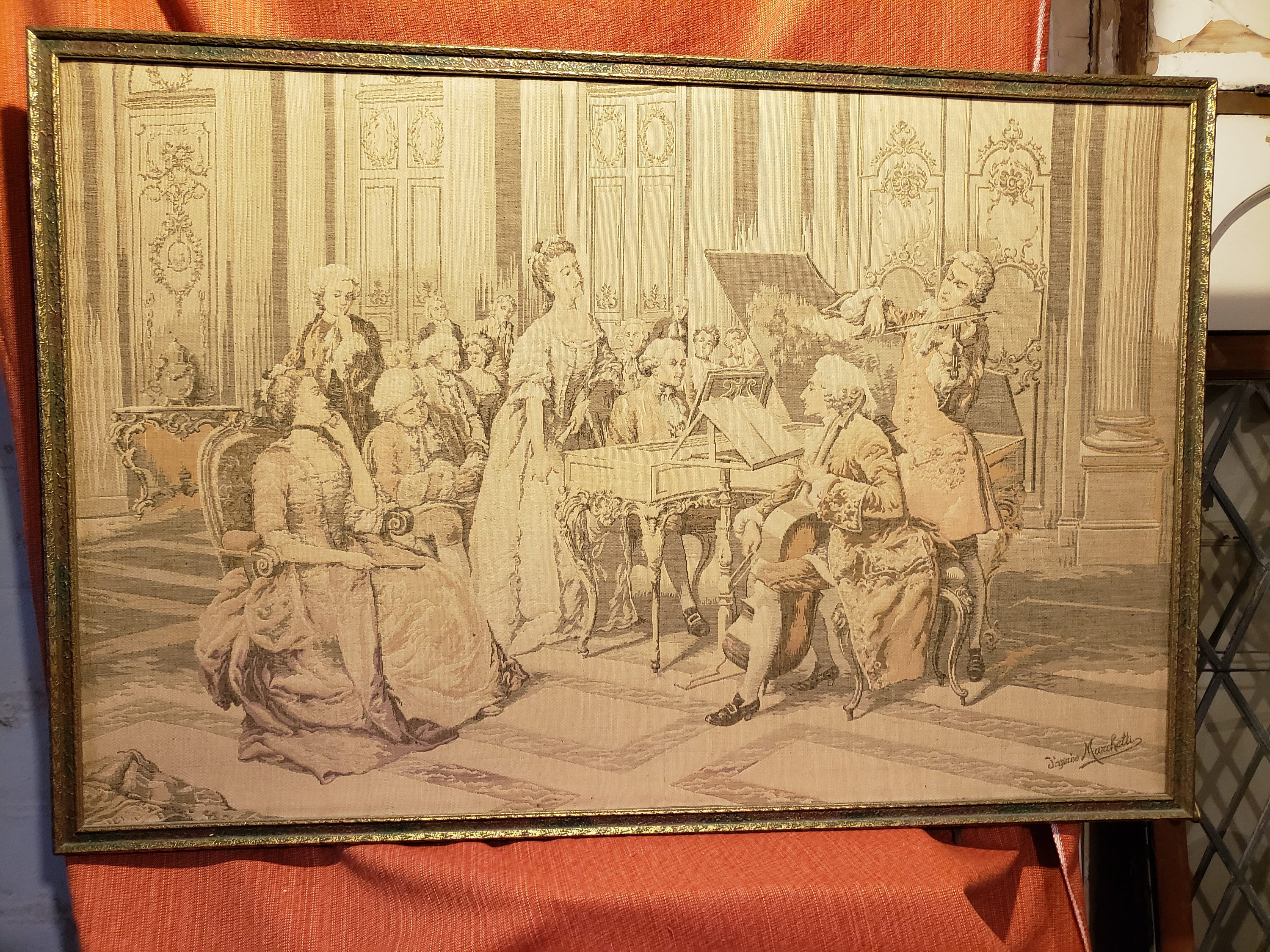 An Elegant 18th Century Music Soiree; French or Italian Tapestry