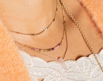 24 carat fine gold plated necklace decorated with tourmalines - Plum