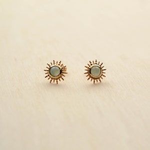 Gold-plated sun earrings adorned with an aventurine - Comet