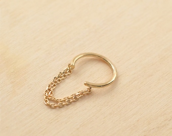 Gold-plated double chain fake piercing - Bérénice