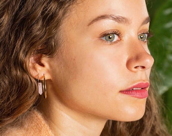 Earrings gilded with fine 24 carat gold adorned with a rose quartz - Gem