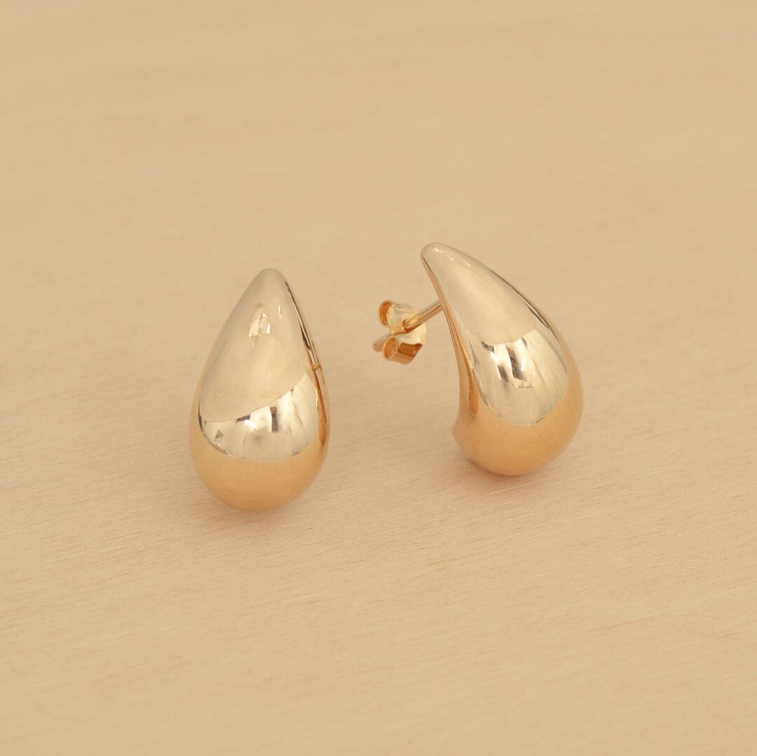 Large Gold-plated Stud Earrings - Drop - Etsy