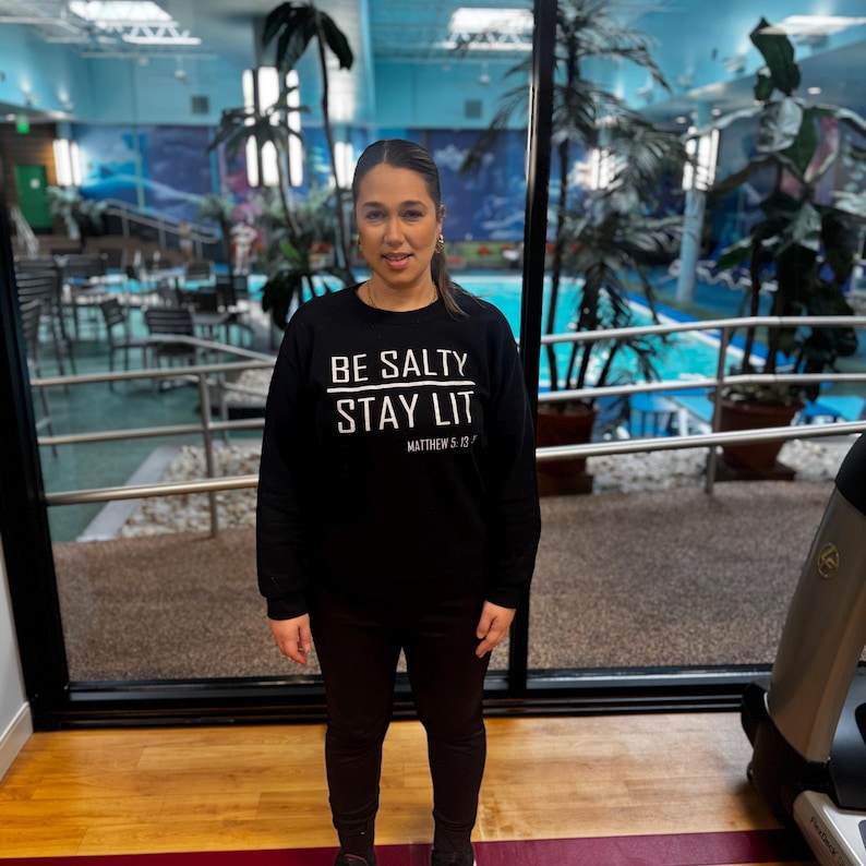 Be Salty Stay Lit Christian Sweatshirt| Matthew 5:13-14 Bible Verse Unisex Crewneck | Faith Based Apparel T- Shirt | Jesus | Trendy | Bible image 3