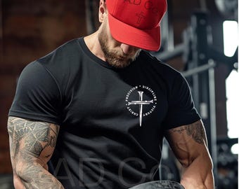 Men's Christian Workout Shirt | Precision, Discipline, Victory, Christ | Faith and Fitness Gym Tee | Religious Weightlifting Apparel