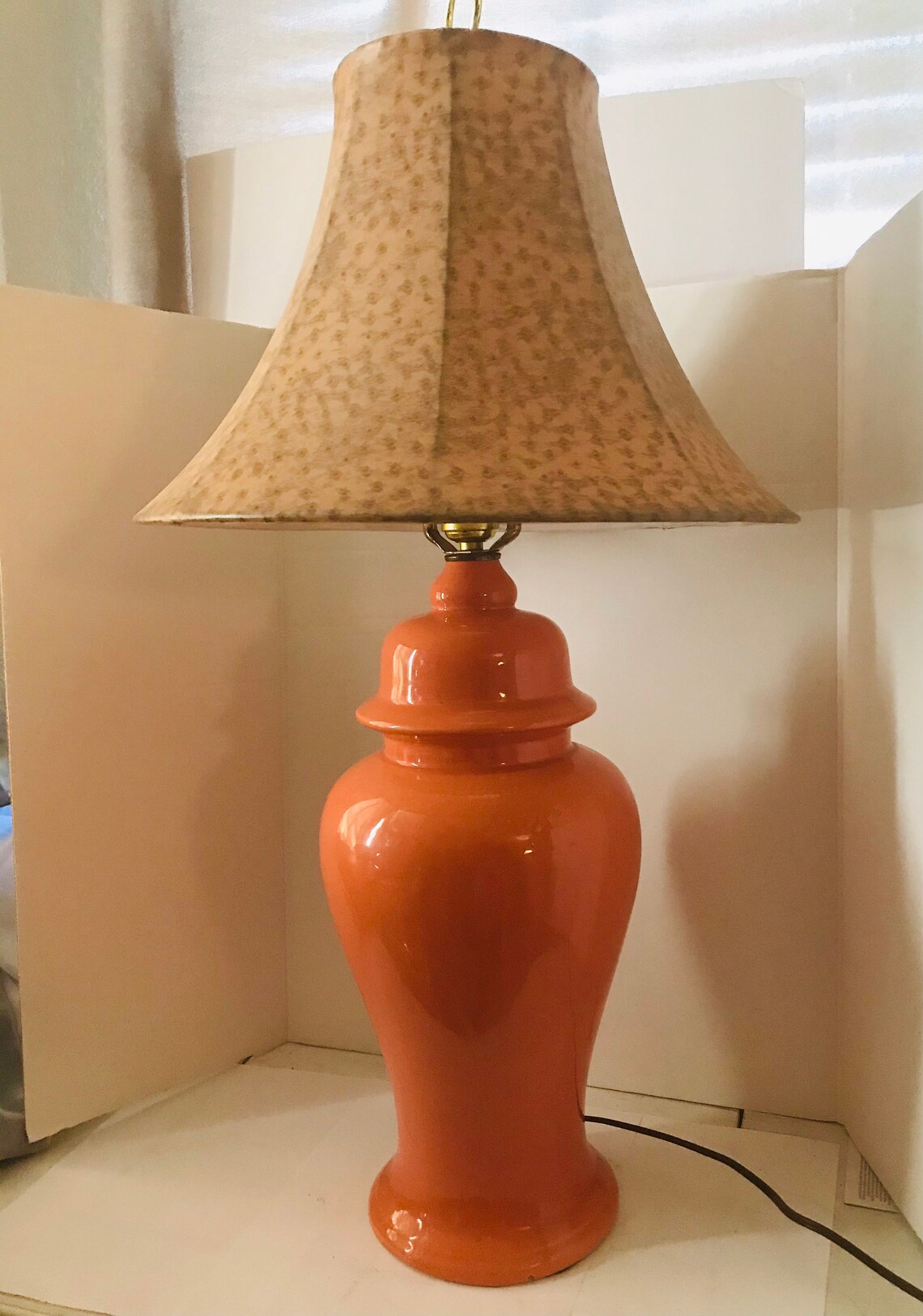 Mid century modern orange Ginger jar ceramic Lamp 24 high Etsy