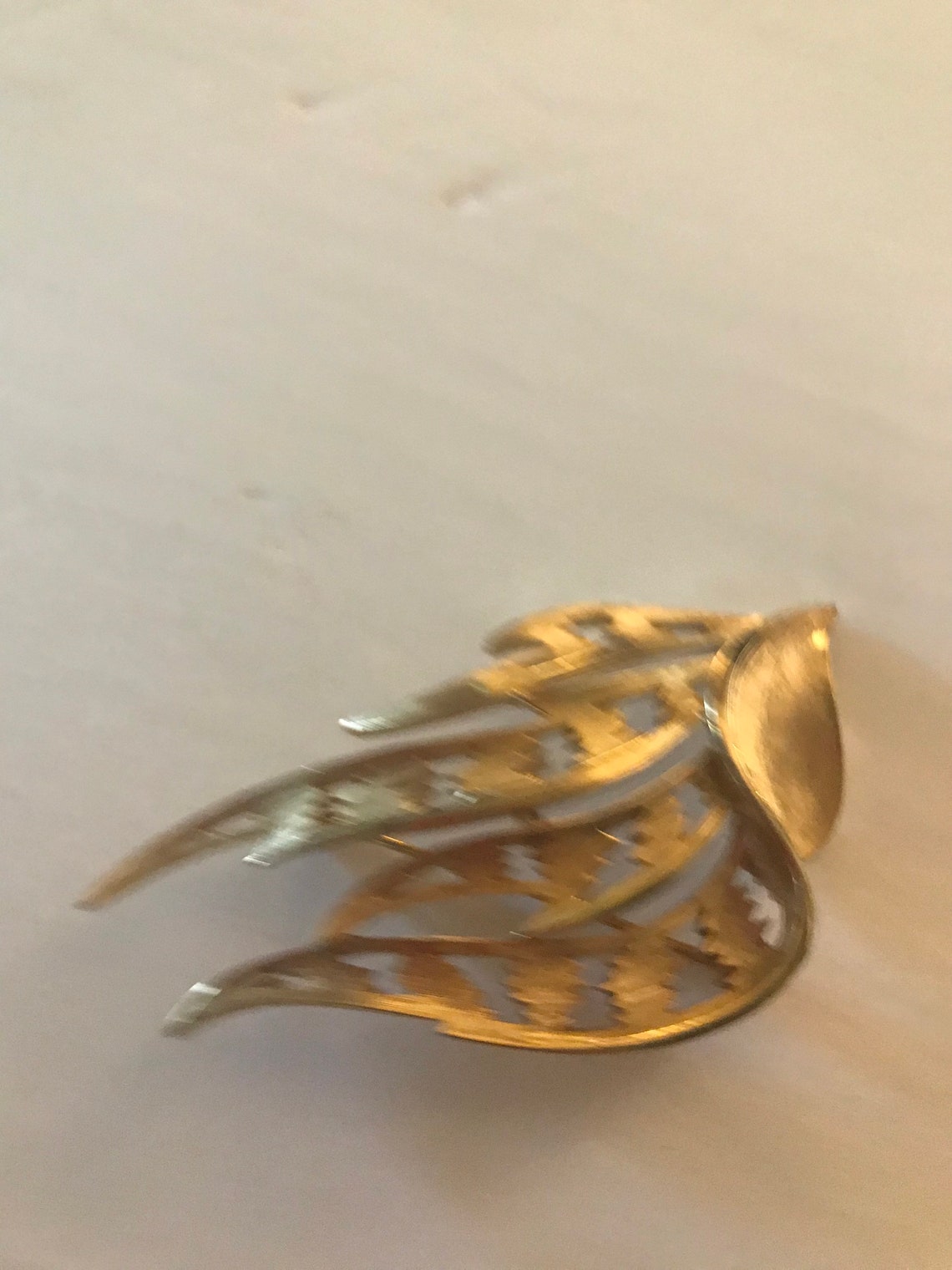 Vintage Trifari old gold tone open work fan brooch 3 | Etsy