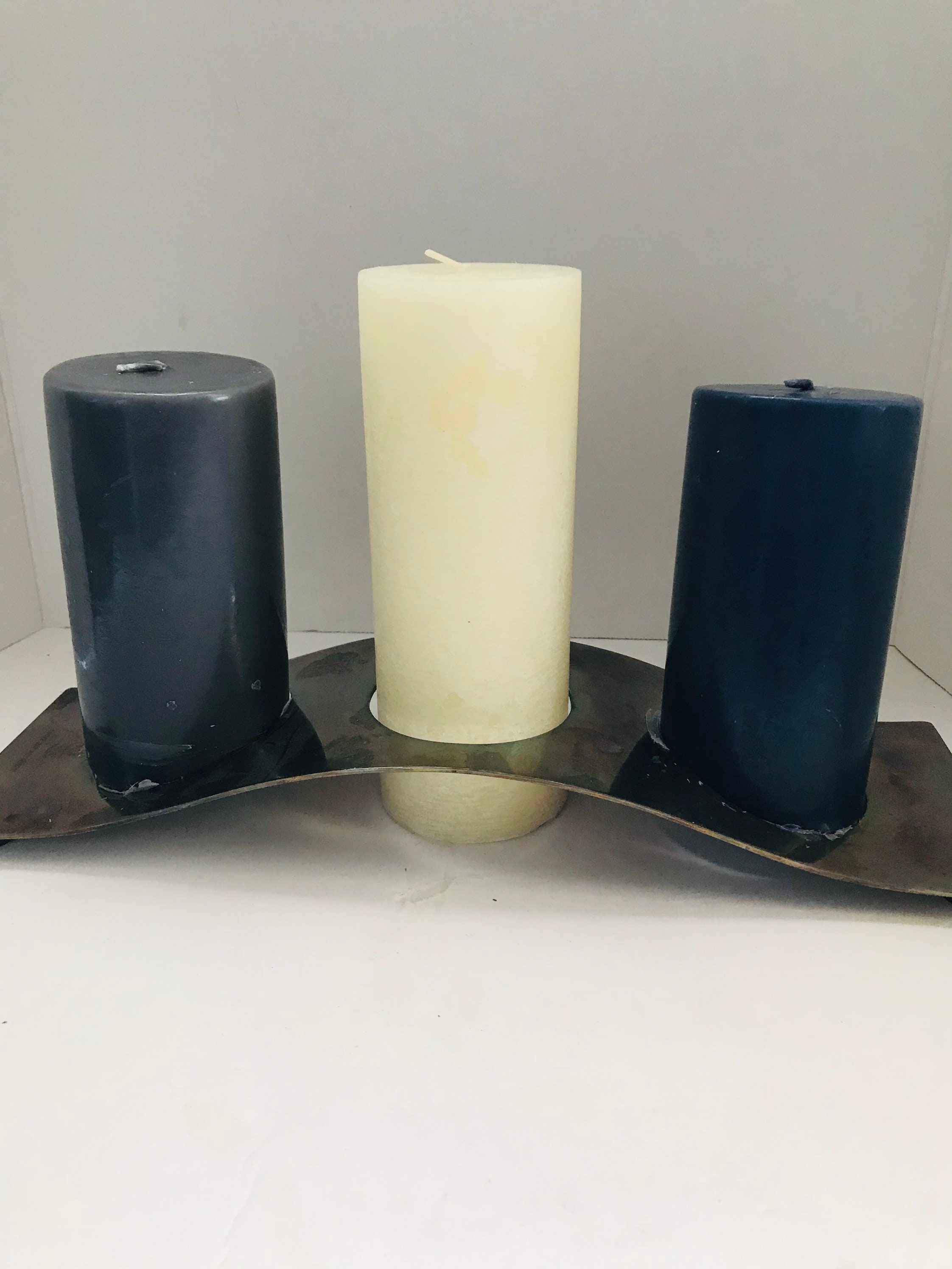 Midcentury modern silver plated pillar candle holder made in Etsy