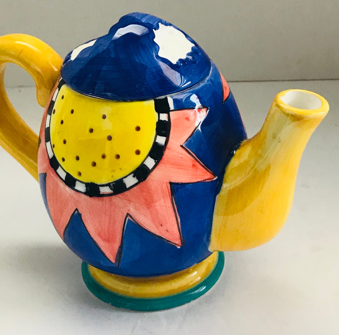 Art Deco colorful abstract design Ceramic Teapot with blue and Etsy