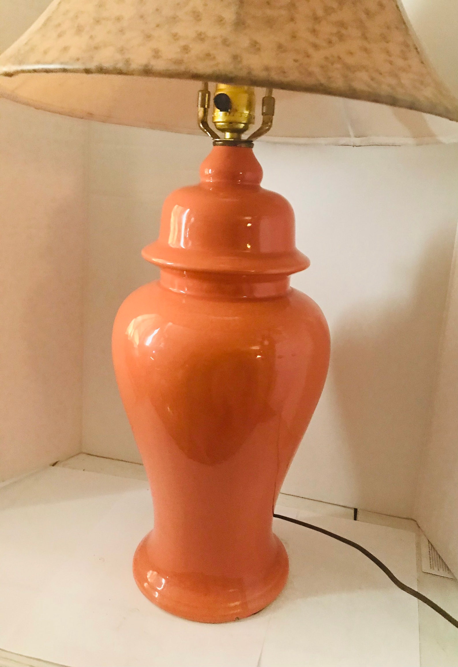 Mid century modern orange Ginger jar ceramic Lamp 24 high Etsy