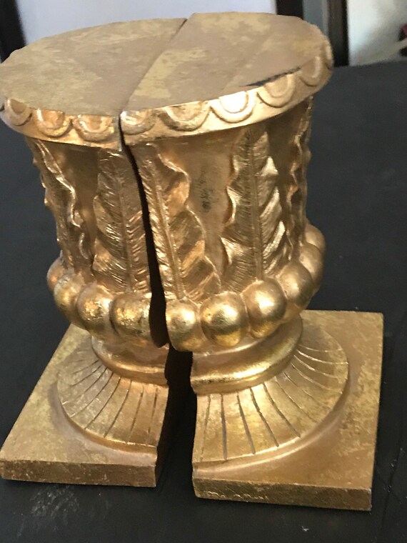 Vintage Gold Leaf Plaster Bookends in Ornate Design Etsy