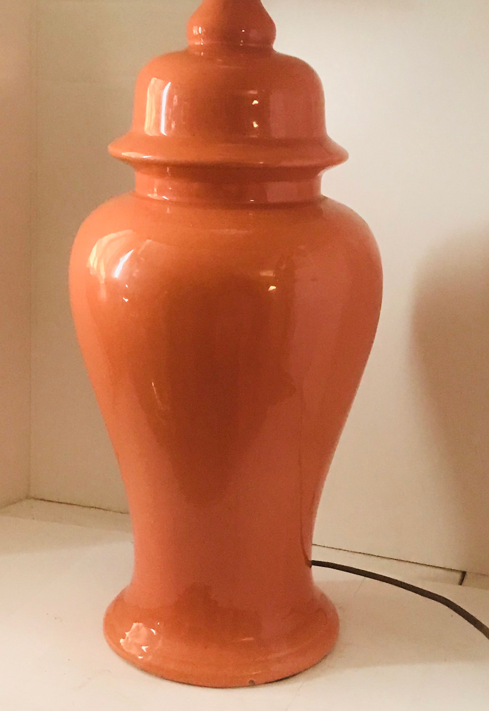 Mid century modern orange Ginger jar ceramic Lamp 24 high Etsy