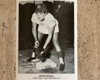 Marge Wenzell - A League of Their Own - Autographed 8x10 Photo and Baseball Card - South Bend Blue Sox - 1988