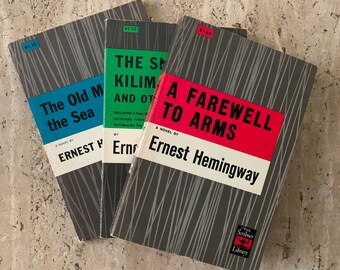 3 Book Set: The Old Man & the Sea, A Farewell to Arms, The Snows of Kilimanjaro - Ernest Hemingway - 1950's - Vintage Paperback Book Set