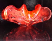 Murano Barbini Handblown Controlled Bubble Bowl in Vibrant Tangerine.